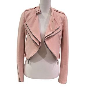 Pink cropped moto jacket